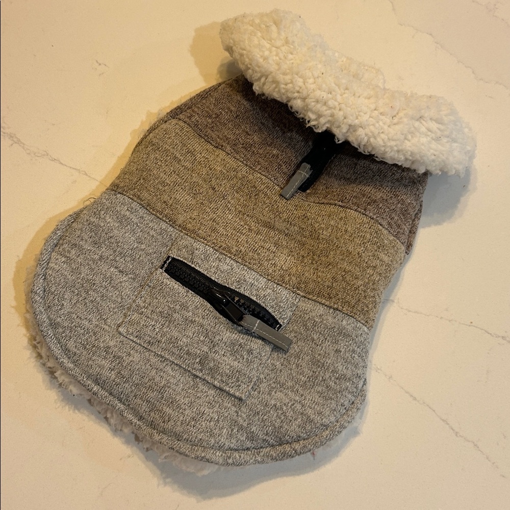 Cozy neutrals sherpa lined Dog jacket with Zipper Accents